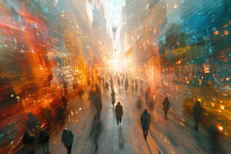 abstract motion blur of people walking in New York City, USAの素材