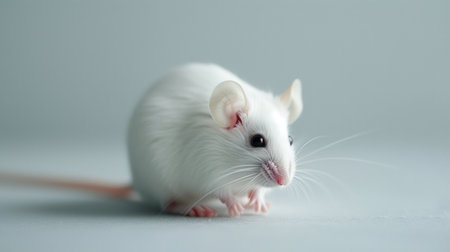 White mouse isolated on white background, close-up, studio shotの素材