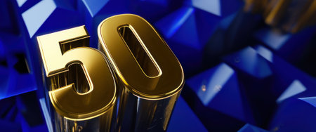 Number 50 on blue background. 3D illustration. 3D CG. High resolution.の素材