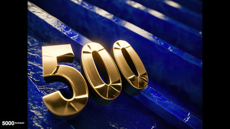50 Years Anniversary Celebration Gold Number on Blue Background. 3D Renderの素材