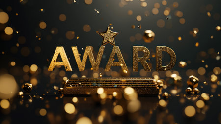 Award with golden star on dark background. 3D rendering.の素材