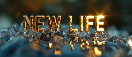 New life word made of ice cubes. 3D rendering illustration.の素材