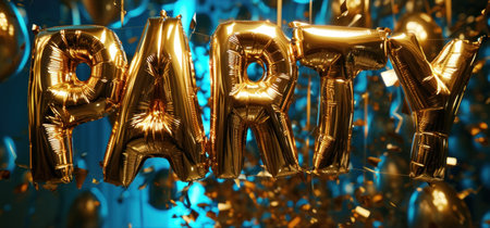 Golden Party Balloons in the shape of the word Party. 3d Renderingの素材