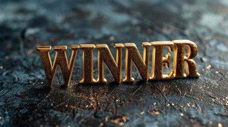 Word WINNER made of gold letters on a dark textured backgroundの素材