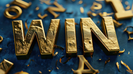 The word WIN is written in gold letters on a blue background. 3d renderingの素材