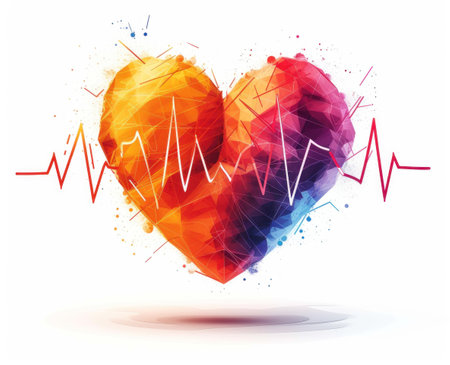 Colorful heart with electrocardiogram on white background. Vector illustration.の素材