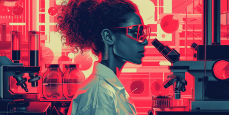 Science Research and Development Concept. Portrait of African American Female Scientist in Laboratory. 3D Renderingの素材