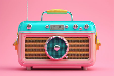 Retro radio in pastel colors isolated on pink background with clipping pathの素材