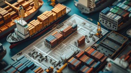 Close-up of cargo ship and crane on the background of containers.の素材