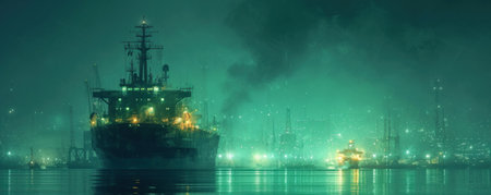 Night view of oil and gas industrial port. Oil and gas concept.の素材