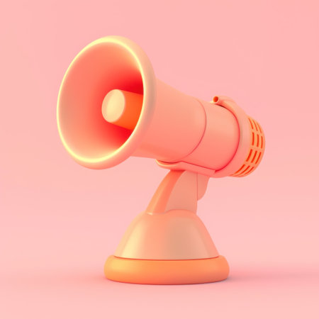 Megaphone on pink background. 3d render. Minimal concept.の素材