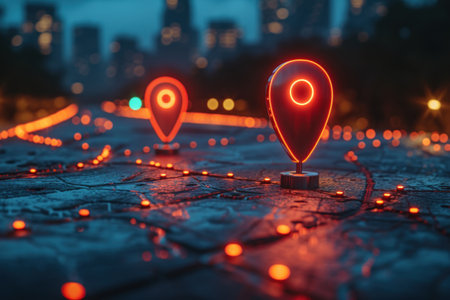 Group of Red and Black Markers on a Streetの素材