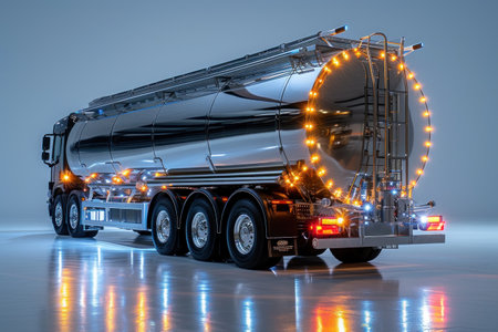 Large Silver Tanker Truck With Side Lightsの素材