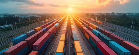 Train Yard Filled With Numerous Train Carsの素材