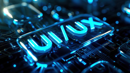 Close Up of a Computer Keyboard With the  UI/UX Wordの素材