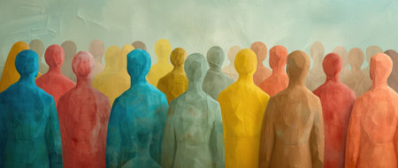 a Group of People Standing in a Rowの素材