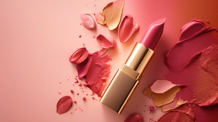 Close Up of Lipstick on Pink Background with with creamy brush strokesの素材