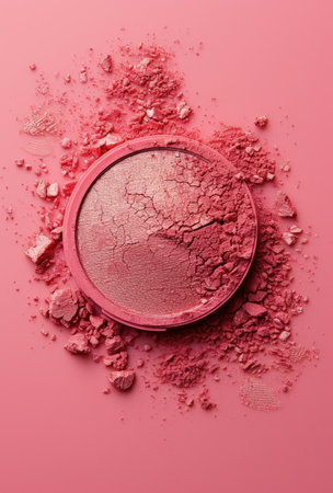 Close-Up of Pink Powder on Pink Background, showcasing its texture and color.の素材