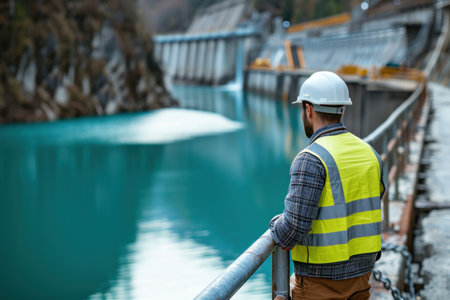Man Wearing Hard Hat and Safety Vestの素材