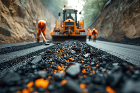 Workers Are Working on a Road With a Bulldozerの素材