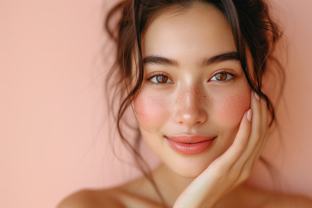 Woman Posing for Picture With Pink Backgroundの素材