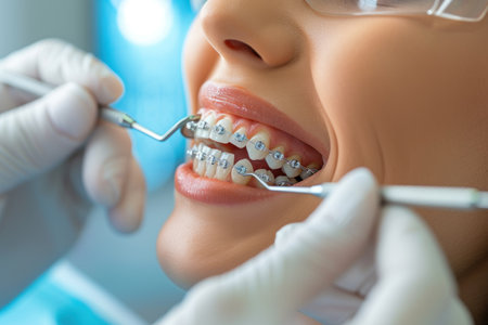 Woman Getting Her Teeth Checked by a Dentistの素材