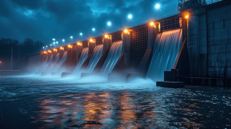 A Vast Body of Water Illuminated With Numerous Lightsの素材