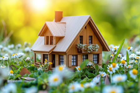 Small Wooden House in Field of Flowersの素材