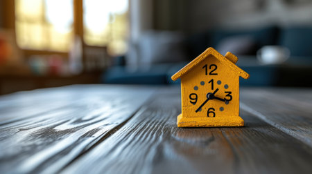 Yellow Clock on Wooden Tableの素材
