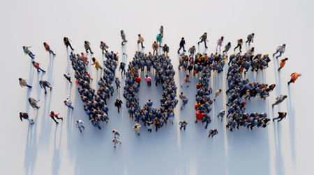 Group of People Standing in the Shape of the Number 50の素材