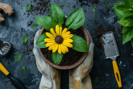 Potted Plant With Yellow Flowerの素材