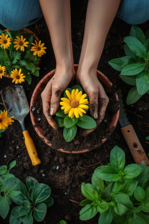 Person Holding Flower in Potの素材