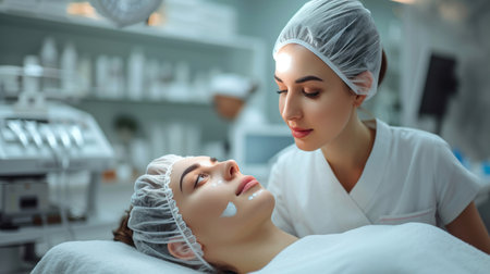 Woman Receiving Facial Mask From Hospital Staffの素材
