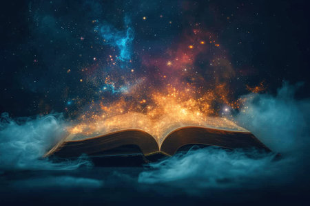 An Open Book Floating in the Middle of a Body of Waterの素材