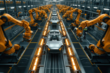 Car on Conveyor Belt in Factoryの素材