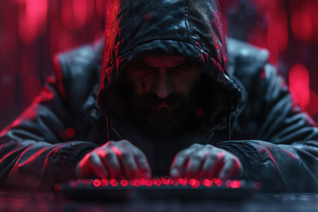 Man in Hooded Jacket Typing on Keyboardの素材