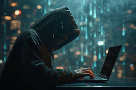 Person Wearing Hoodie Using Laptop Computerの素材