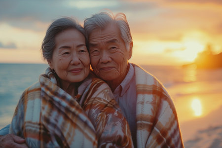 A Couple Standing Together on a Beachの素材