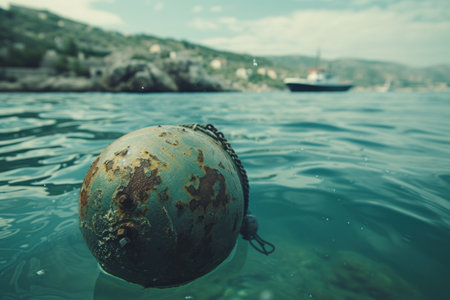 Large Metal Object Floating in Body of Waterの素材