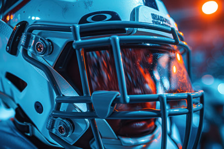 Close Up of a Football Helmet on Displayの素材
