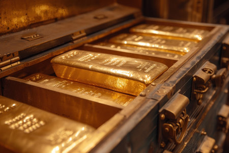 A Collection of Gold Bars Inside a Metal Boxの素材