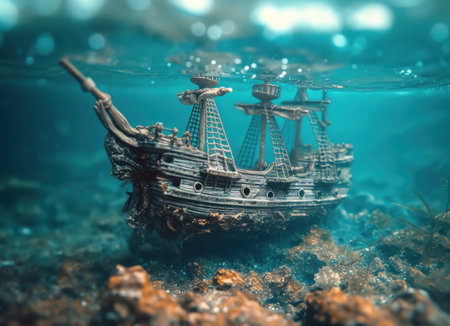 Ship Floating on Top of a Body of Waterの素材
