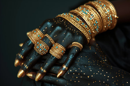 A Womans Hand Adorned With Gold Jewelryの素材