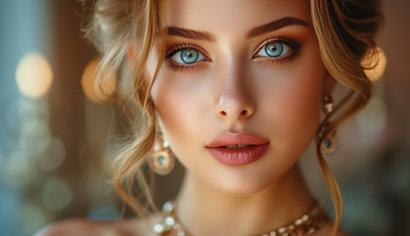 Close-Up Portrait of a Woman With Blue Eyesの素材