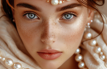 Close Up of a Woman With Blue Eyesの素材