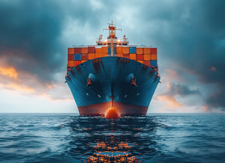 A Large Cargo Ship in the Middle of the Oceanの素材