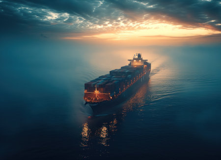 A Large Cargo Ship in the Middle of the Oceanの素材