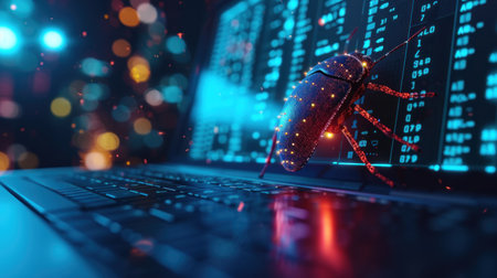 Bug Sitting on Top of a Laptop Computerの素材