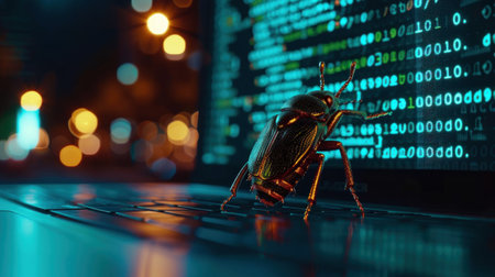 Bug Perched on Laptop Computerの素材