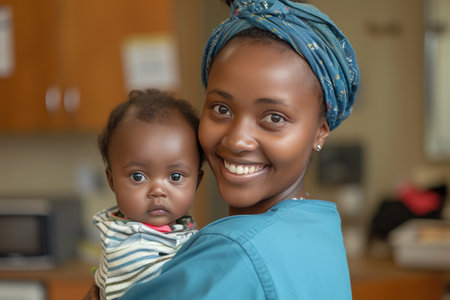 A Woman Holding a Baby in Her Armsの素材